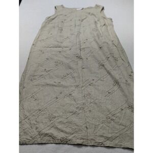 Norton Studio Linen Dress Floral Embroidered Jumper 1X Beige Modest Tan Brown